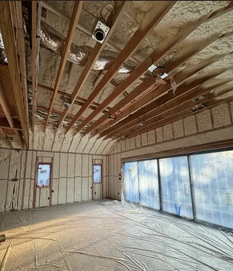 Interior walls and ceiling insulated with spray foam during new construction in Bradley